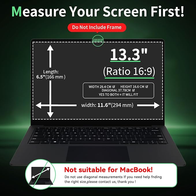 Laptop Privacy Screen 13.3 Inch, Laptop Screen Privacy Shield 16:9 Aspect Ratio - Image 2