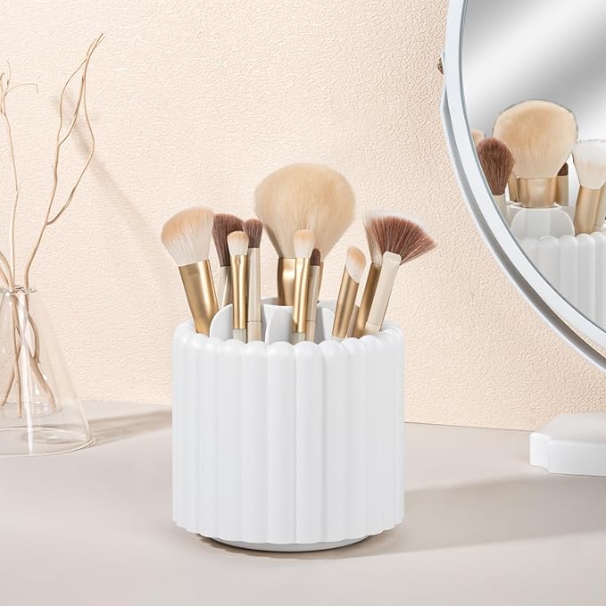 Anyoifax 360 Rotating Makeup Brush Holder 7 Slots Make Up Brush Organizer Removable Spinning Cosmetic Brushes Storage Pen Holder for Vanity, Dresser, Desk, White-DeskLoop Office