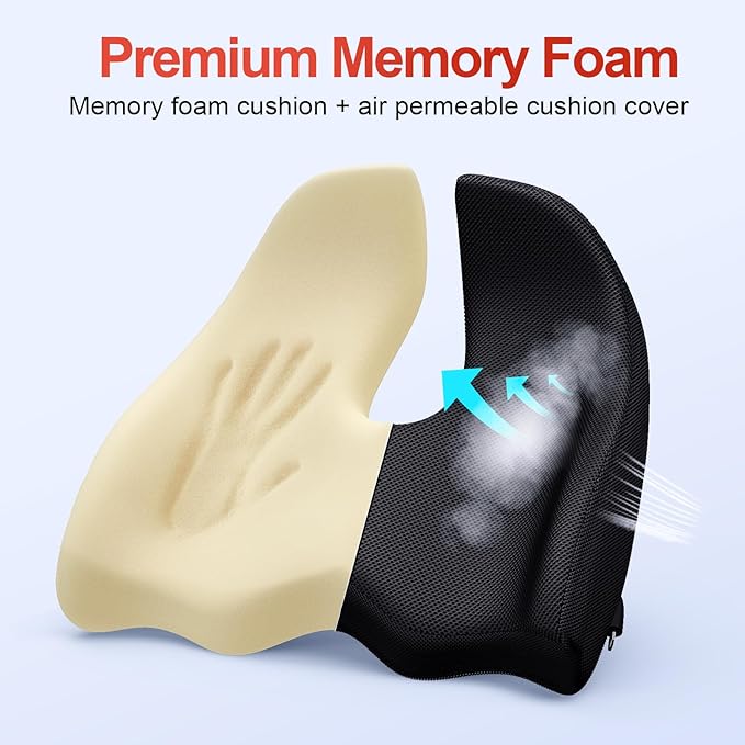 Benazcap X Large Memory Seat Cushion for Office Chair Ergonomic Cushions Butt Pillow for Pressure Relief Sciatica & Pain Relief Memory Foam for Long Sitting for Gaming Chair and Car Seat-DeskLoop Office