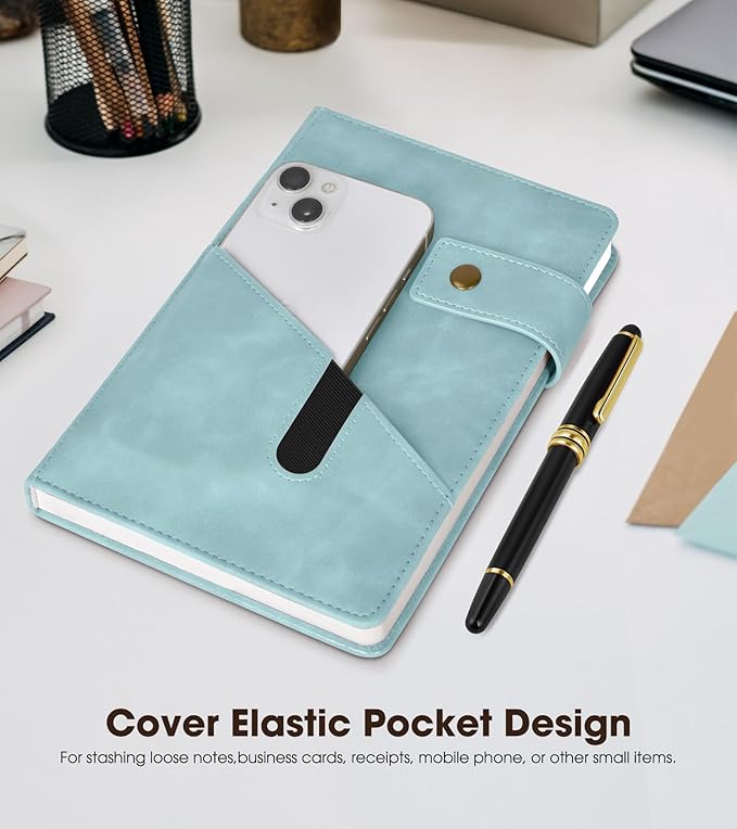 A5 Lined Leather Journal Notebook for Men Women,5.9" X 8.4" Hardcover Journal with Pen,200 Pages 100 Gsm Thick Ruled Paper Daily Diary for School,Travel,Business,Work,Home Writing-DeskLoop Office