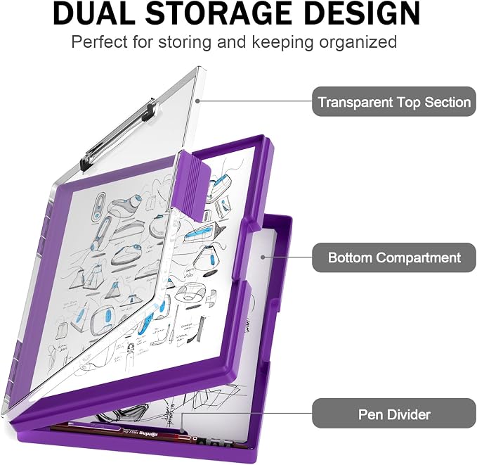 Rimilak Plastic Clipboard with Storage, Side Opening with 2 Compartment - Image 3