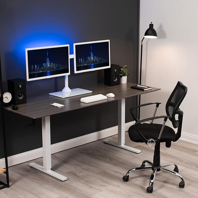 VIVO Freestanding Dual Monitor Stand with Sleek Glass Base and Adjustable Arms, Mounts 2 Screens up to 32 inch and 22 lbs Each, White, STAND-V002FGW-DeskLoop Office
