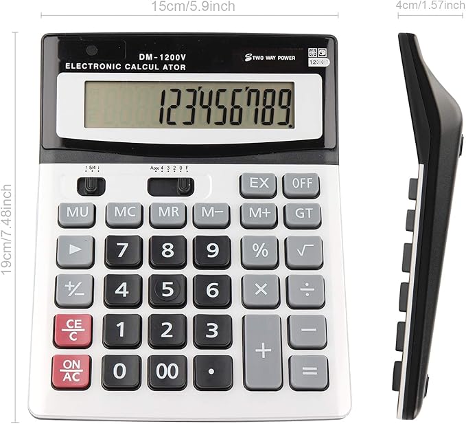 Large Electronic Calculator Counter Solar & Battery Power 12 Digit Display Multi-Functional Big Button for Business Office School Calculating (1 x Calculator)-DeskLoop Office