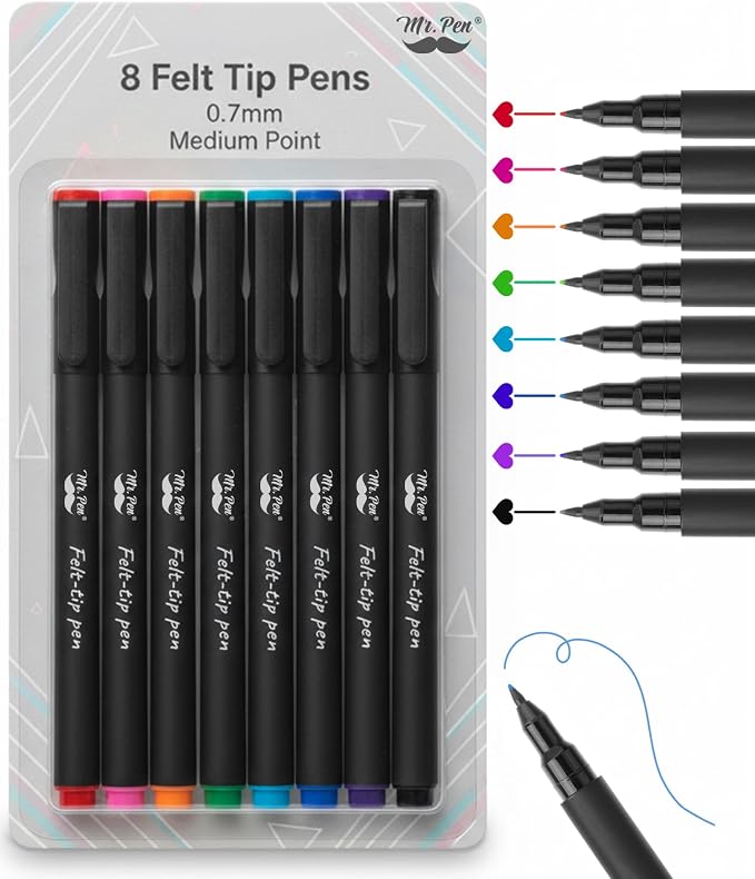 Mr. Pen- Felt Tip Pens, 8 Pack, Fast Dry | Fine Felt Tip Pens by MrPen