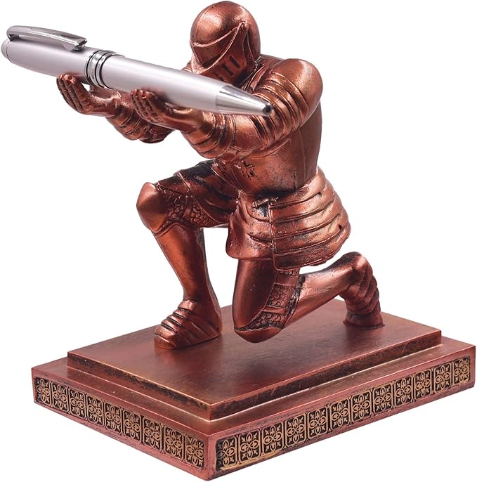 Executive Knight Pen Holder with a Pen Personalized Desk Accessories Decor Home Office Cool Pen Stand Red-DeskLoop Office