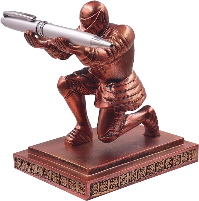 Executive Knight Pen Holder with a Pen Personalized Desk Accessories Decor Home Office Cool Pen Stand Red-DeskLoop Office