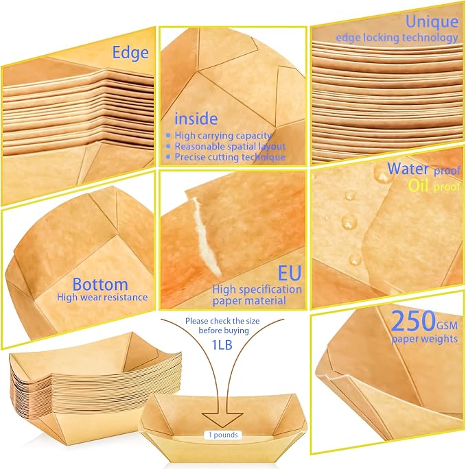 100 Pack 1Lb Paper Food Boat Trays Disposable Paper Boat Plates Containers - Image 3