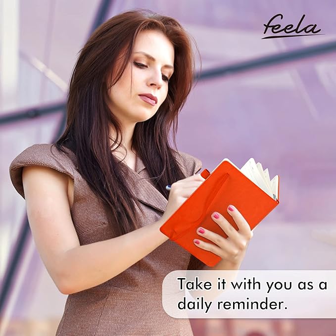 12 Pack Notebooks Journals Bulk with 12 Black Pens, Feela A5 Hardcover Notebook Classic Ruled Journal Set with Pen Holder for School Business Work Travel Writing, 120 GSM, 5.1”x8.3”, Orange-DeskLoop Office