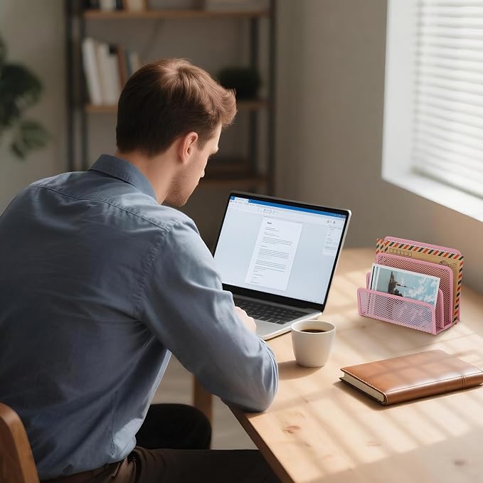 EASEPRES Desk Mail Organizer, Office Small Desktop Metal Mesh Envelope Letter - Image 6