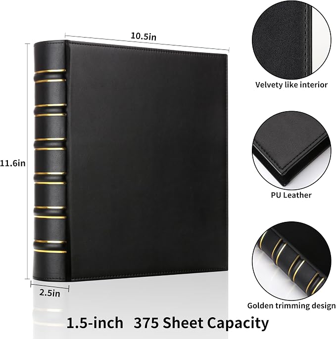 LETVPVOW Vintage Hardback 3 Ring Binder 1.5 Inch, Professional Leather Binder 3 - Image 2