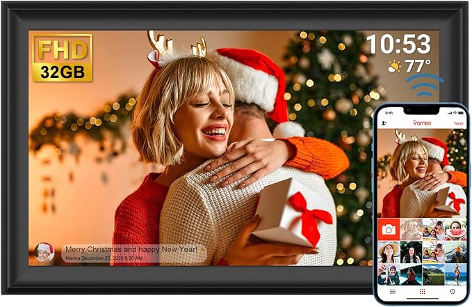 FRAMEO 15.6 inch Digital Picture Frame,Large WiFi Photo Frame 32GB,FHD IPS Touch Screen, Wall-Mounted,Share Photo/Video, Living Room Elderly Parents Birthday-DeskLoop Office