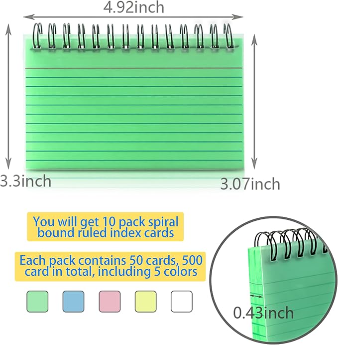 Colorful 500 Pcs Spiral Index Cards 3x5 Inch Flash Cards - Image 2