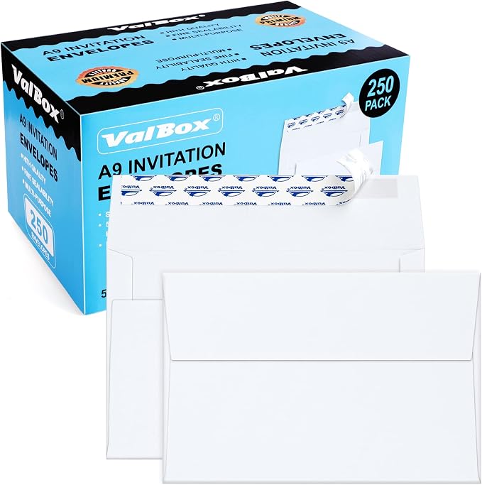ValBox A9 Invitation Envelopes 250 Qty 5-3/4 x 8-3/4" White Envelopes Self Seal by ValBox