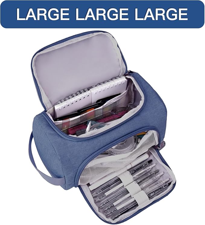 Large Pencil Pouch,Pencil Case Aesthetic,Zipper Pencil Box For Girls Back To School Supplies Emergency Bag Makeup Bag (DeepBlue)-DeskLoop Office