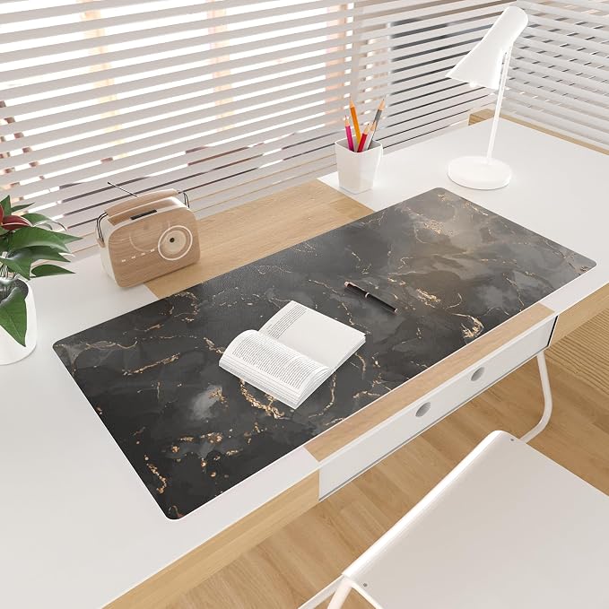 Colorful Star Black Marble Large Mouse Pad, Waterproof Office Desk Mat - Image 3