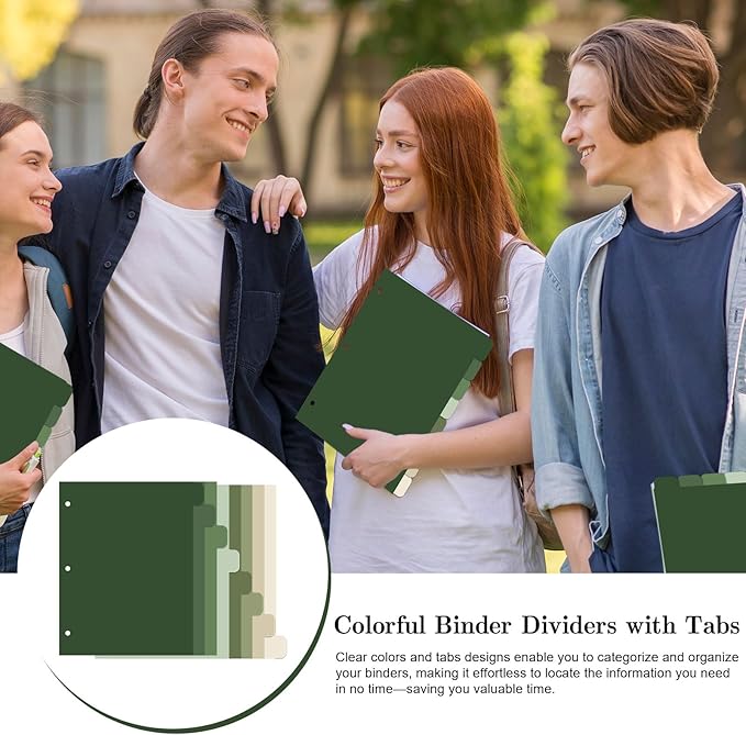 Whaline 16 Pcs/ 2 Set Sage Green 3 Ring Binder Dividers Colorful Index Dividers - Image 6