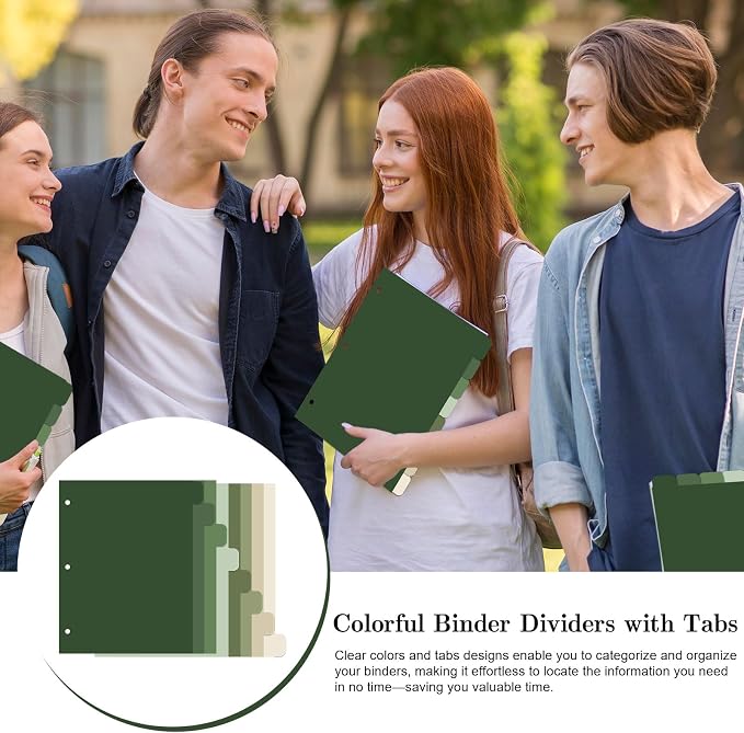 Whaline 64 Pcs/ 8 Set Sage Green 3 Ring Binder Dividers Colorful Index Dividers - Image 6