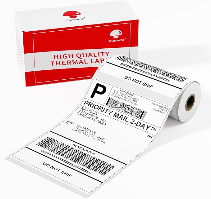 55 Pcs 4'' x 6'' Shipping Thermal Labels for Address, Barcodes, Small Business Labeling, Warehouse, Inventory - Thermal Label Compatible with Phomemo 241 BT, M421-DeskLoop Office