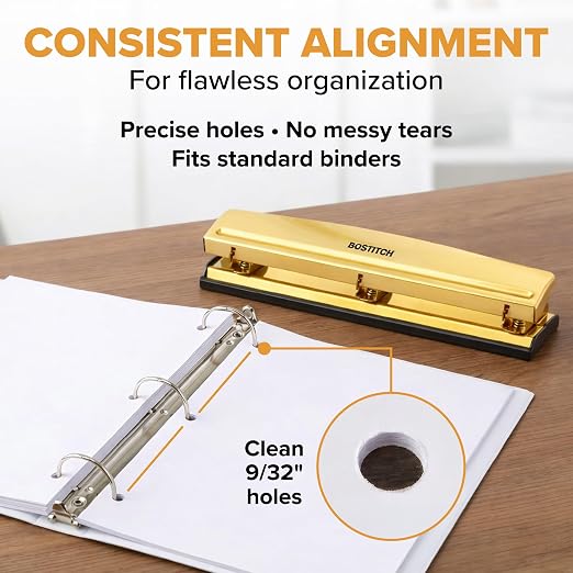 Bostitch 3 Hole Paper Punch, 15 Sheet Capacity, Metal Office Hole Puncher - Image 3