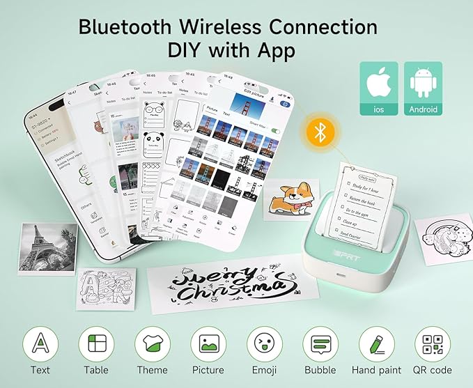 iDPRT Portable Sticker Maker Machine with 1 Roll Sticker Paper, Mini Printer Efficiently and Quickly, Thermal Printer for Study Notes, Pictures, DIY, Label, Free App with Multiple Templates, Green-DeskLoop Office
