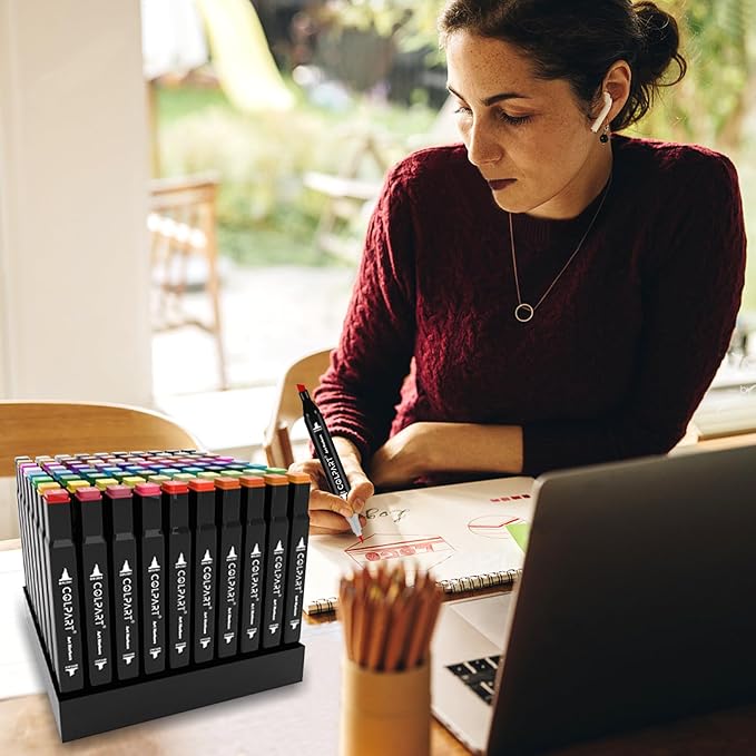 120 Colors Alcohol Markers Brush Tip Dual Tip Art Markers for Kids Marker Pens with Pen Holder and Case for Adult Coloring Painting Perfect for Painting,Sketching and Drawing Christmas Gift-DeskLoop Office