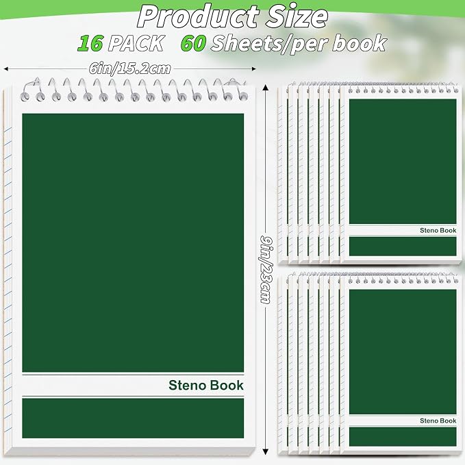 16 Pack Steno Pads 6 x 9 in Top Spiral Notebook Bulk Pack 960 Total Sheets - Image 2