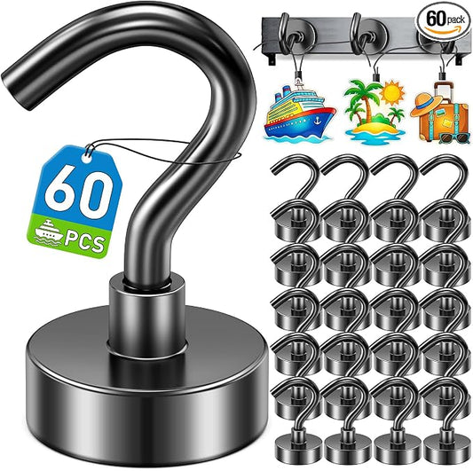 60 Pack Magnetic Hooks for 2026 Cruise Cabins Beach Vacation 30lbs+ Heavy Duty by MUKFIRM