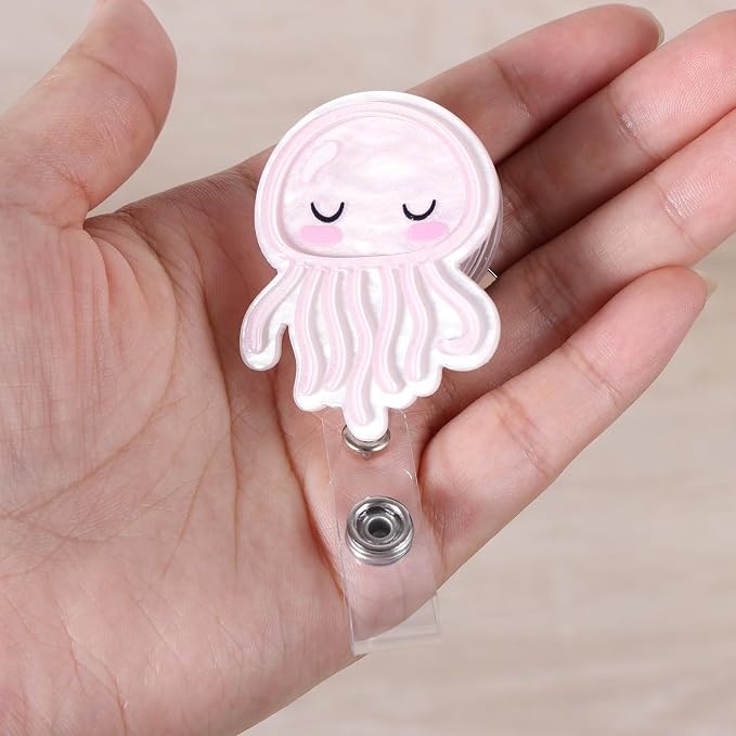 Cute Pink Jellyfish Badge Reel, Pediatric Retractable ID Card Badge Holder - Image 3