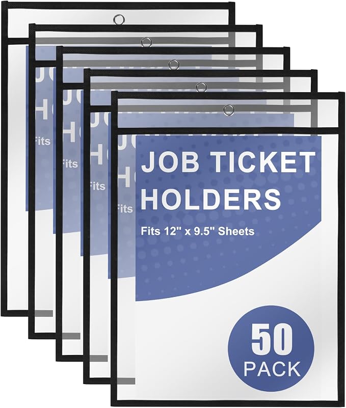 Heavy Duty Dry Erase Pockets 9x12, Job Ticket Holders 50 Pack Plastic Paper by Viehatta