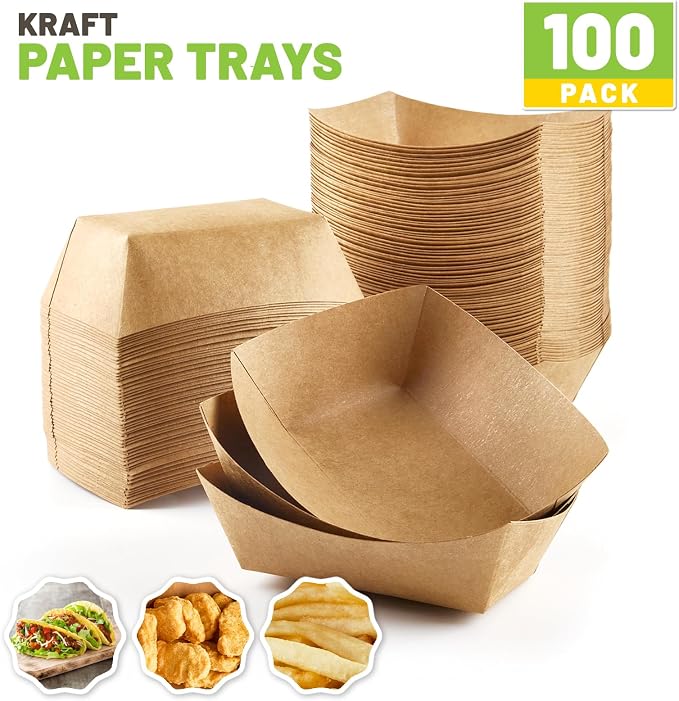ZORRITA Small Paper Food Trays, 1 Lb, 250 Pack | Disposable, Kraft Brown Food - Image 3