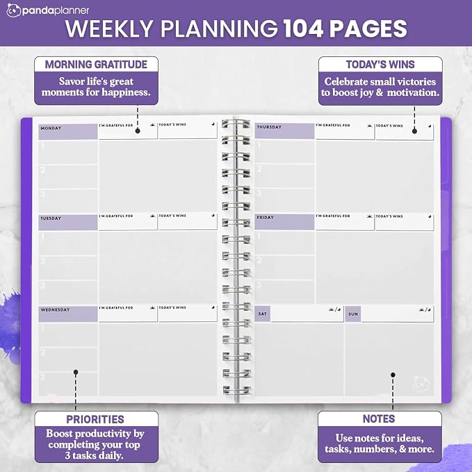Panda Planner Undated Weekly Spiral Notebook 2026-2027, 5.75 x 8.25 Purple | 52 - Image 3