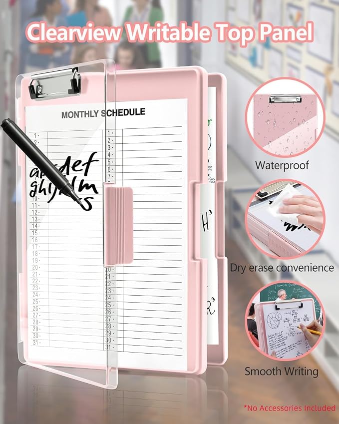 Clearview Clipboard with 2 Storage, Dry Erase 8.5x11 Heavy Duty ClipBoards - Image 2