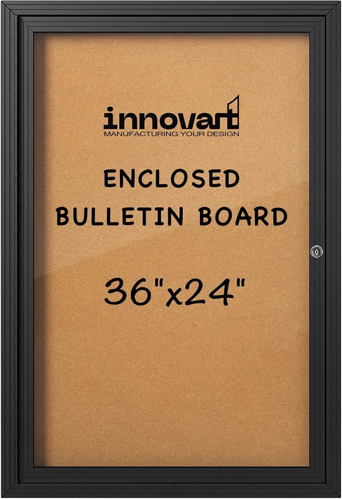 INNOVART Enclosed Bulletin Board 36”x24”, Lockable Cork Noticeboard by INNOVART