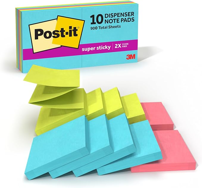 Post-it Super Sticky Dispenser Notes, 3 x 3 in, Supernova Neons, 10 Pads | by Unknown