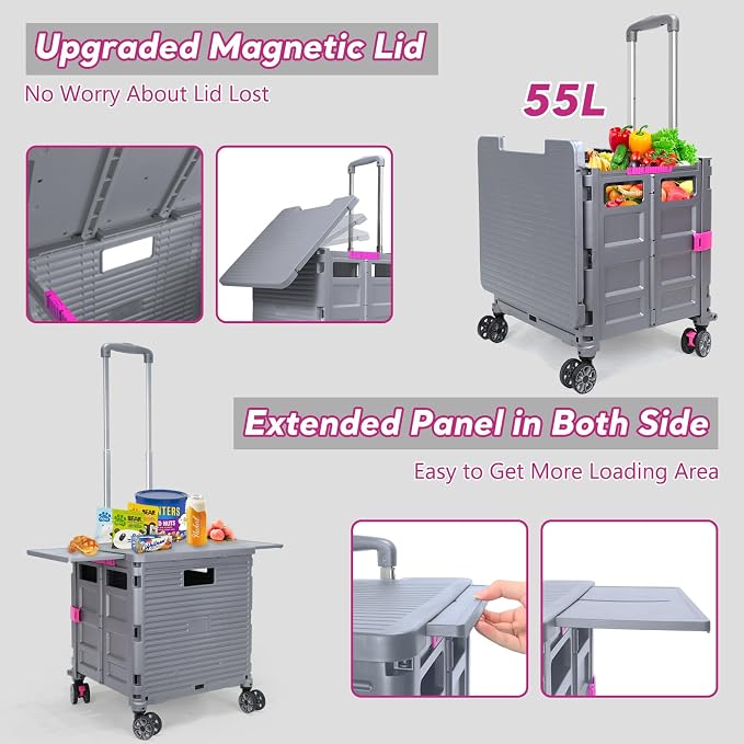 FELICON SELORSS Folding Utility Cart Portable Rolling Crate Handcart-Gray | - Image 3
