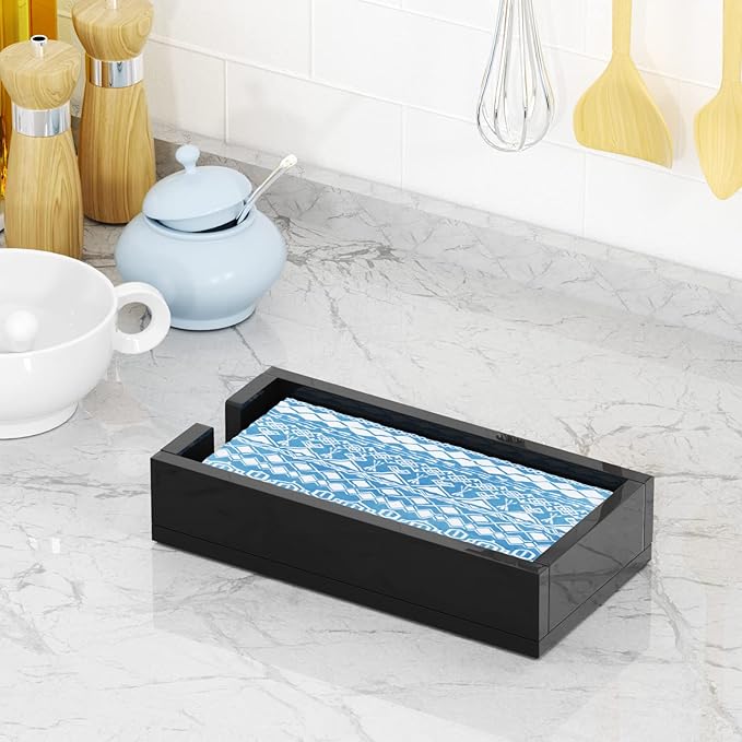 HIIMIEI Acrylic Napkin Holder for Bathroom, Black Acrylic Guest Towel Holder, Bathroom Napkins Guest Disposable Holder, Hand Towel Tray for Kitchen, Parties, Weddings, Party, Hotel, Restaurant（Black）-DeskLoop Office