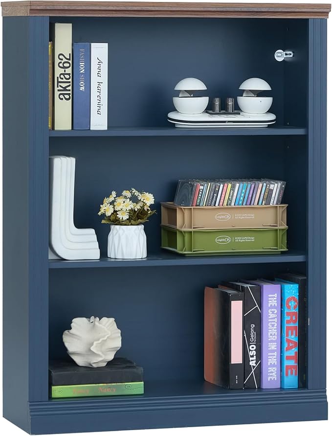 RWYHG 43" Blue Tall Bookshelf Set of 2, 3-Tier Thick Wooden Book Shelf - Image 9