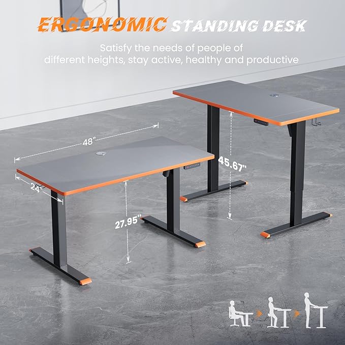 SIAGO Electric Standing Desk Adjustable - 48 x 24 Inch Sit Stand up Desk with Cable Management - 3 Memory Preset Adjustable Height Table-DeskLoop Office