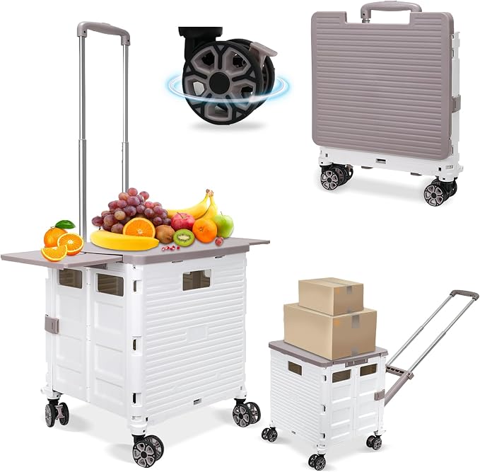 FELICON SELORSS Folding Utility Cart Portable Rolling Crate Handcart-White | by FELICON