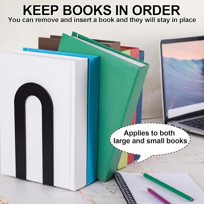 Chunful 2 Pcs Black Modern Metal Book Ends - Image 4