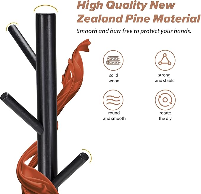 Wooden Coat Rack, Free Standing Coat Rack with 8 Hooks 3 Adjustable Heights for Clothes, Hats, Handbags, Coat Tree Easy Assembly for Entryway, Bedroom, Hallway, Office(2PCS)-DeskLoop Office