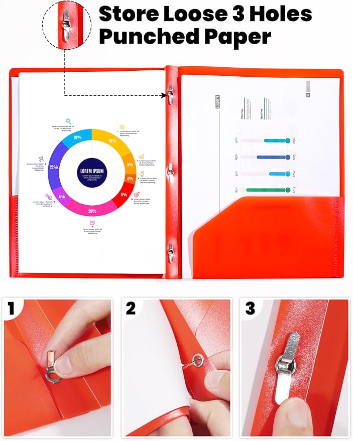 SUNEE 12-Pack Red Plastic Folders - Image 3