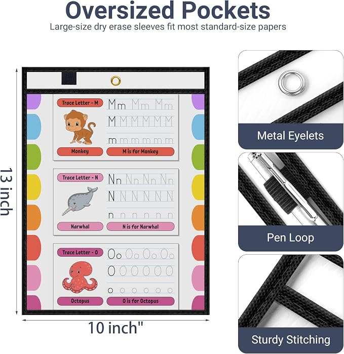 AKONEGE 15 Pack Oversized Dry Erase Pocket Sleeves Reusable 10 x 13 Inches - Image 2