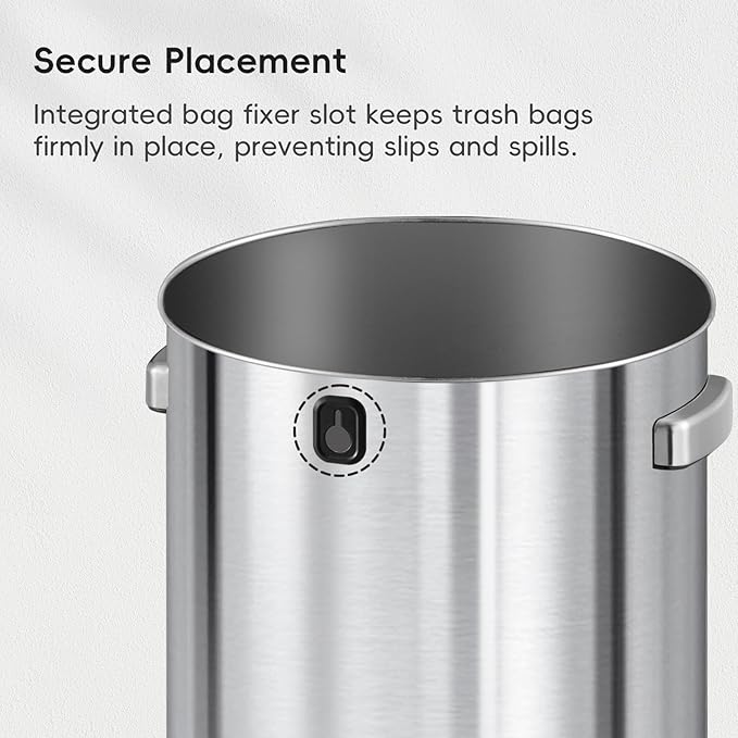 EKO 16-Gallon Round Stainless Steel Open Top Trash Can, Large Commercial Waste Bin with Detachable Lid and Carrying Handle, Brushed Metal Garbage Bin for Home, Office, Restaurant, Restroom-DeskLoop Office