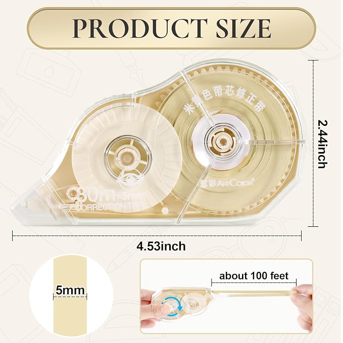 100 Feet Long Cream Correction Tape, Smooth Glide, No Residue, Quick Dry Beige - Image 6