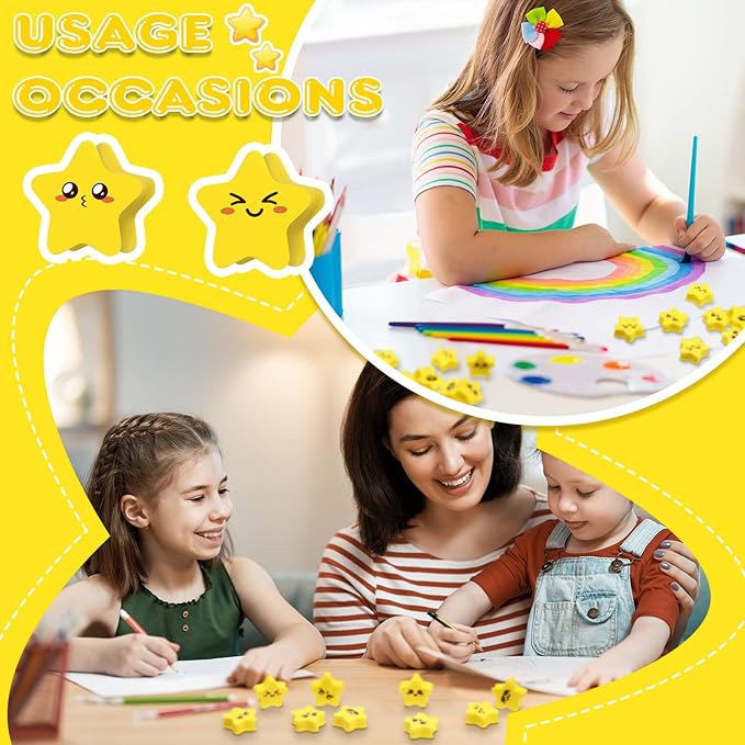 PerKoop 60 Pcs Mini Erasers for Kids Cute Star Erasers Bulk Welcome Back to School Gifts for Students Classroom Rewards Prizes Party Favors-DeskLoop Office