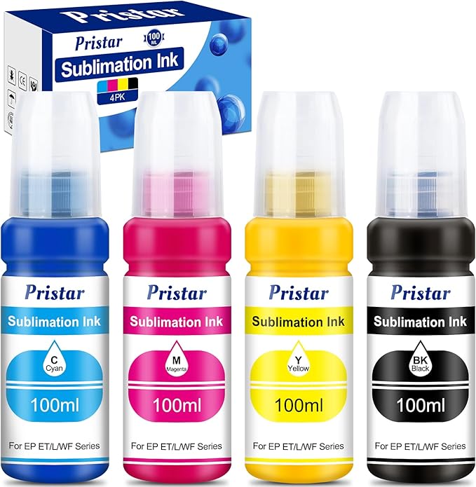 Pristar Sublimation Ink for EPS Ecotank ET 2803 ET-2800 ET-4800 ET-2850 2840 ET-2710 ET 2720 ET 2760 ET-15000 ET-3760 ET-2400 ET-2750 5170 400 ml Supertank Printer Autofill Ink for Sublimation Transfe-DeskLoop Office