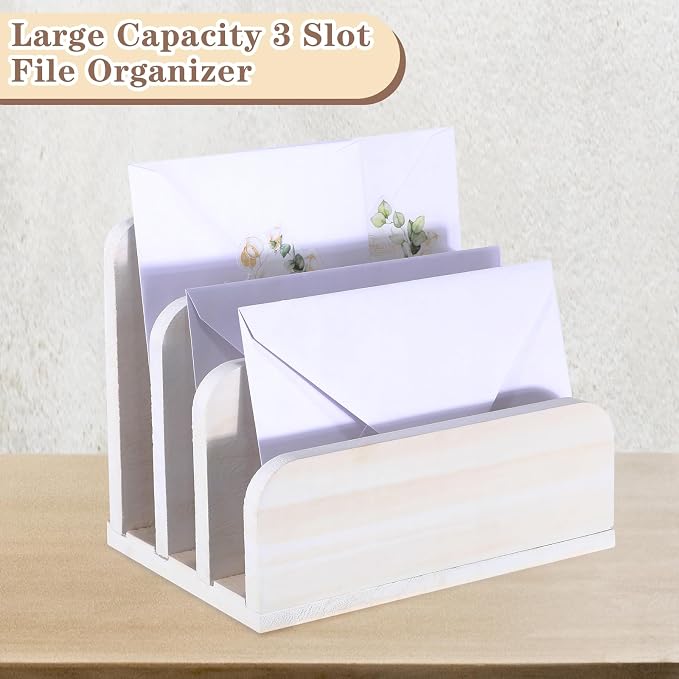 Briwooody Wooden Mail Organizer 3 Slots Mail Holder - Image 5