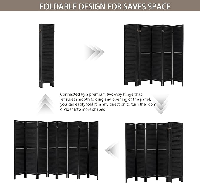 NicBex 8 Panel Room Divider,5.6FT Wood Room Dividers,Folding Privacy Screens Portable Freestanding Partition Wall Dividers for Room Separation,Home Bedroom Office,Black-DeskLoop Office