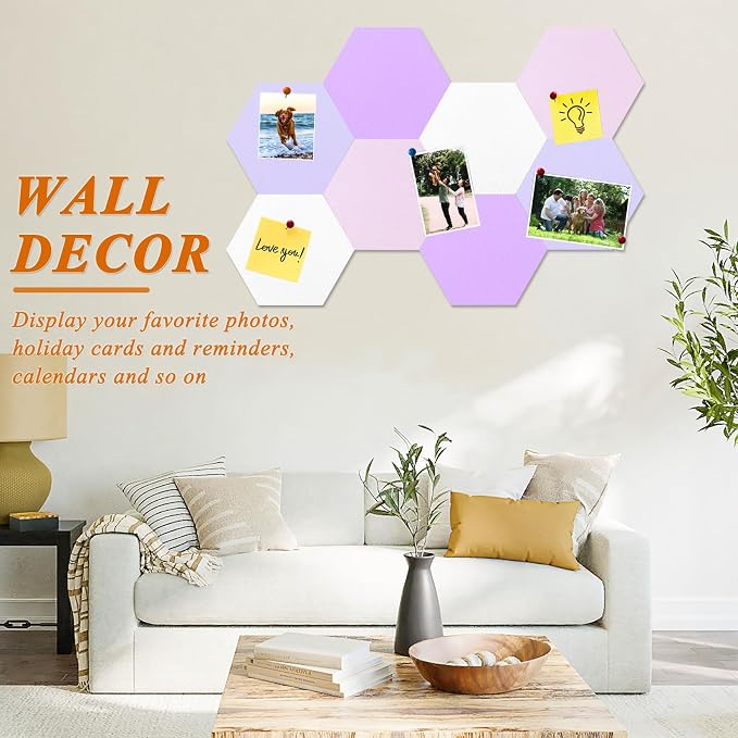 8 Pcs Hexagon Felt Cork Bulletin Board Tiles, Self Adhesive DIY Bulletin Board - Image 7